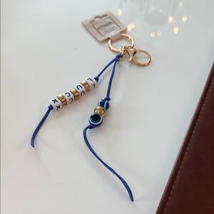 Blue Evil Eye Keychain with Gold Accents